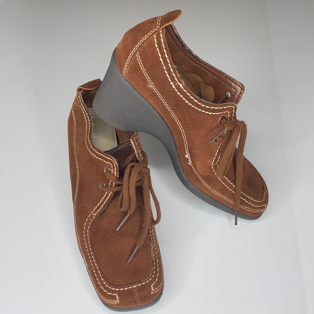 Aerosoles Women's Suede Leather Wedge Loafer Shoes Bootie Brown Sz 8